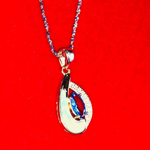 Natural Tanzanite w/ Natural Larimar beautiful Turkish 14k gold vermeil pendant - Picture 3 of 11